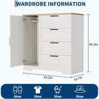Acekool Armadio Guardaroba in Legno, Armadio da Camera da Letto da 110 cm con 4 Cassetti, Anta, Asta Appendiabiti, Organizzatore di Archiviazione