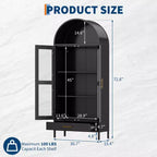 73 Mobile Dispensa da Cucina in Metallo con Ante in Vetro, Armadio a Colonna ad Arco, Mobile Dispensa Autoportante per Collezioni, Versatile Libreria con Cassetto