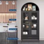 73 Mobile Dispensa da Cucina in Metallo con Ante in Vetro, Armadio a Colonna ad Arco, Mobile Dispensa Autoportante per Collezioni, Versatile Libreria con Cassetto