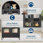 73 Mobile Dispensa da Cucina in Metallo con Ante in Vetro, Armadio a Colonna ad Arco, Mobile Dispensa Autoportante per Collezioni, Versatile Libreria con Cassetto