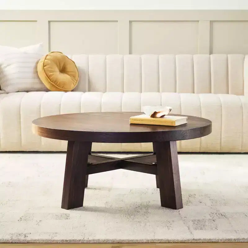 Tavolino da caffè rotondo 36 in legno massello stile rustico moderno