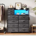 Acekool 8+3 Drawer Dresser with Fabric Drawers, Charging Station & Night Light, Closet Storage Organizer with Shelves, Pockets & Hooks