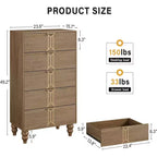 Comò in Legno Alto a 5 Cassetti con Design a Fantasia Vintage, Comò Moderno con Cassetti Profondi per Camera da Letto, Soggiorno, Ingresso