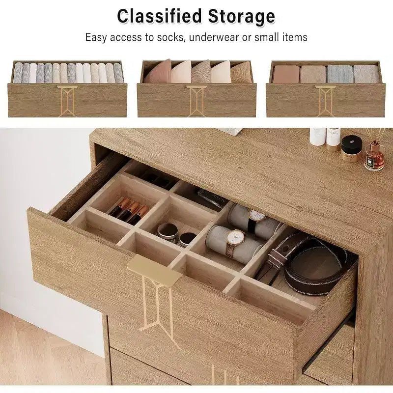 Comò in Legno Alto a 5 Cassetti con Design a Fantasia Vintage, Comò Moderno con Cassetti Profondi per Camera da Letto, Soggiorno, Ingresso