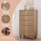 Comò in Legno Alto a 5 Cassetti con Design a Fantasia Vintage, Comò Moderno con Cassetti Profondi per Camera da Letto, Soggiorno, Ingresso