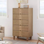 Comò in Legno Alto a 5 Cassetti con Design a Fantasia Vintage, Comò Moderno con Cassetti Profondi per Camera da Letto, Soggiorno, Ingresso