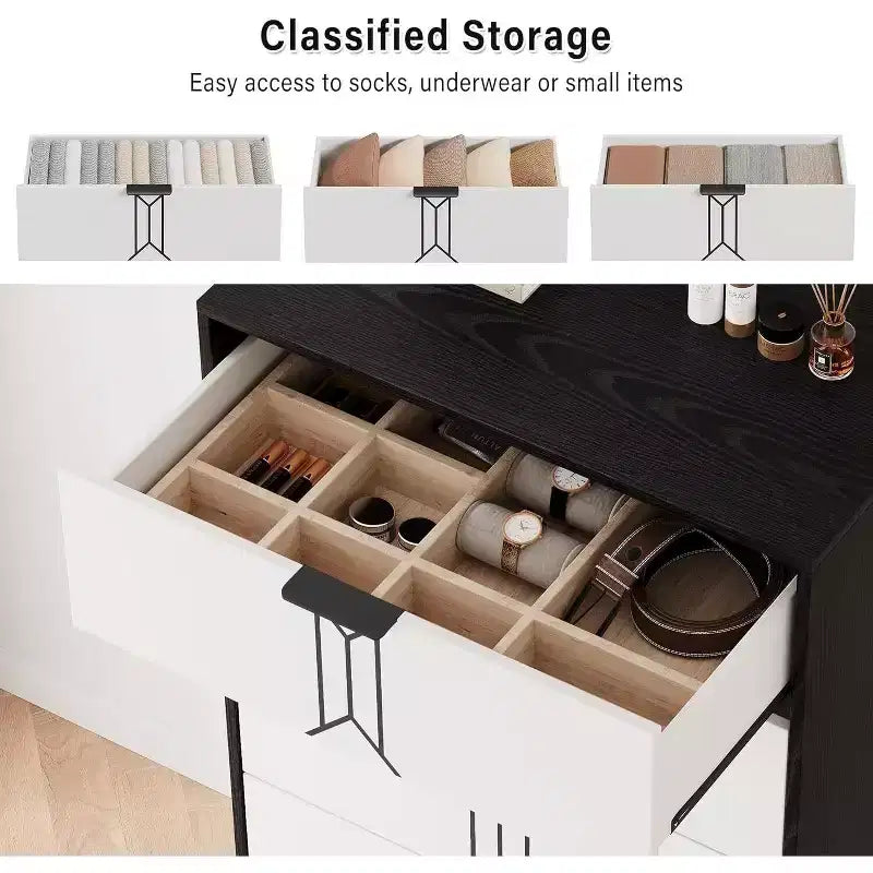 Comò in Legno Alto a 5 Cassetti con Design a Fantasia Vintage, Comò Moderno con Cassetti Profondi per Camera da Letto, Soggiorno, Ingresso