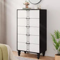 Tall Wooden 5 Drawer Dresser with Vintage Pattern Design, Modern Chest Dresser with Deep Drawers for Bedroom, Living Room, Entryway