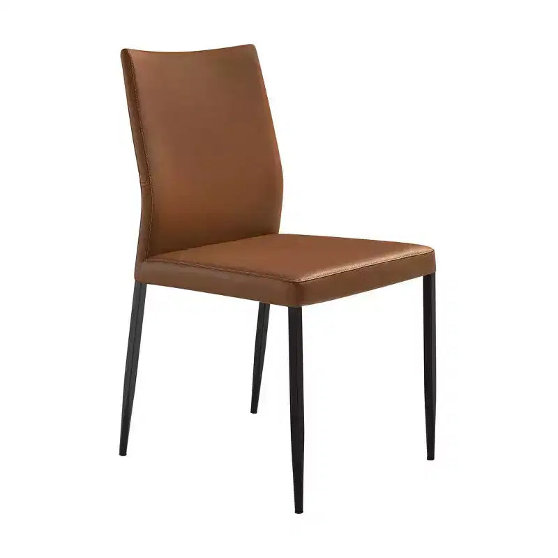 Sedia da pranzo imbottita in similpelle marrone con gambe in metallo nero, confezione da 2