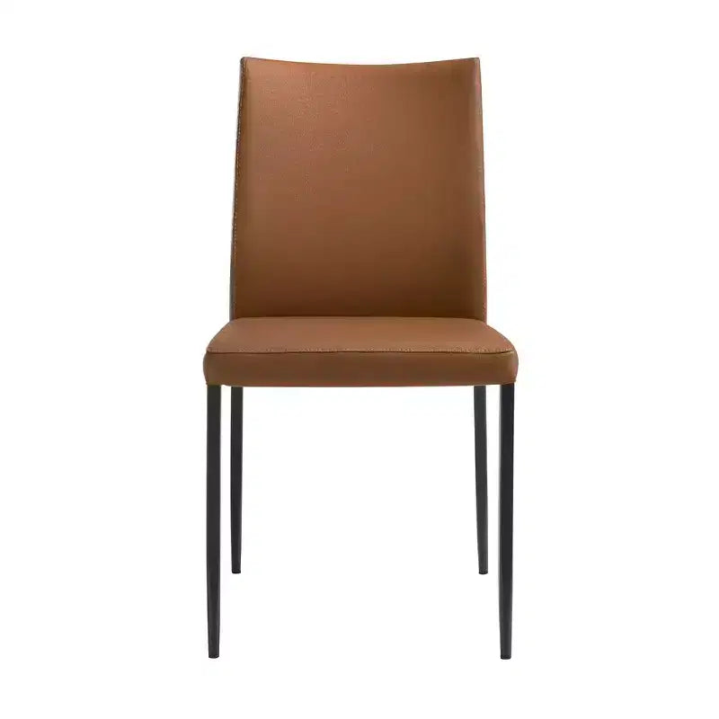 Sedia da pranzo imbottita in similpelle marrone con gambe in metallo nero, confezione da 2