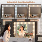 Toeletta con presa di corrente, toeletta con specchio e 12 luci, 3 modalità di illuminazione, piano in vetro, tavolo da trucco per camera da letto