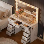 Toeletta con presa di corrente, toeletta con specchio e 12 luci, 3 modalità di illuminazione, piano in vetro, tavolo da trucco per camera da letto