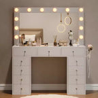 Toeletta con presa di corrente, toeletta con specchio e 12 luci, 3 modalità di illuminazione, piano in vetro, tavolo da trucco per camera da letto