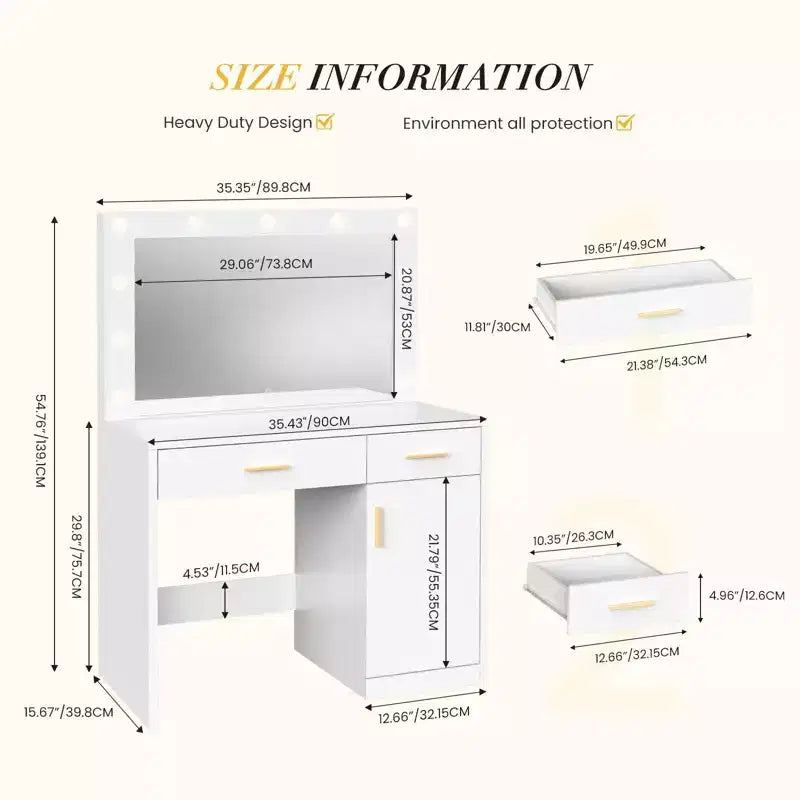 Toeletta Minimalista Bianca con Specchio Grande e Luci a LED, Tavolo da Trucco con Cassetti e Armadietti, Scrivania da Trucco per Camere da Letto