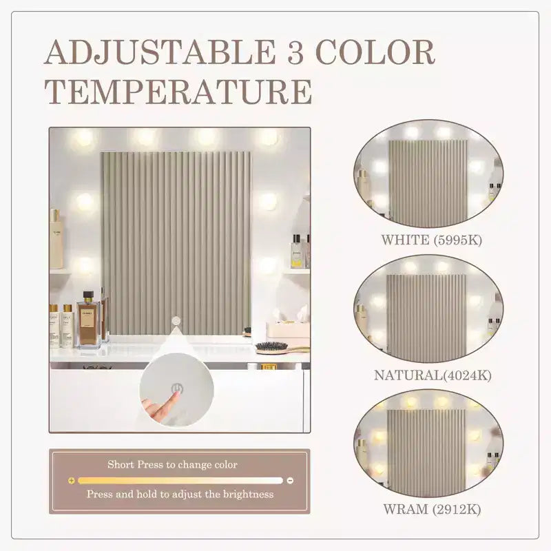 Toeletta Minimalista Bianca con Specchio Grande e Luci a LED, Tavolo da Trucco con Cassetti e Armadietti, Scrivania da Trucco per Camere da Letto