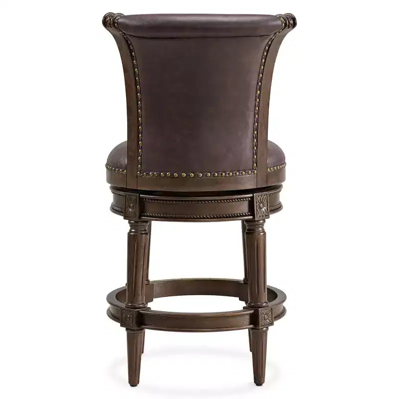 Sgabello da bancone Runyan, noce scuro, pelle vegana marrone vintage, confezione da 3