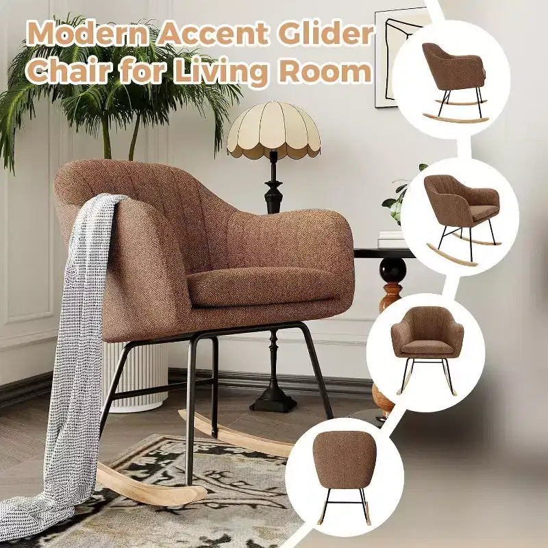 Sedia a Dondolo con Schienale Imbottito, Elegante Dondolo con Seduta Imbottita e Gambe in Legno di Caucciù, Elegante Poltrona Accento per Ufficio Domestico