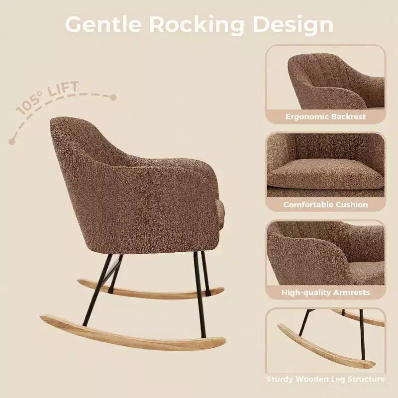 Sedia a Dondolo con Schienale Imbottito, Elegante Dondolo con Seduta Imbottita e Gambe in Legno di Caucciù, Elegante Poltrona Accento per Ufficio Domestico