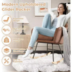 Sedia a Dondolo con Schienale Imbottito, Elegante Dondolo con Seduta Imbottita e Gambe in Legno di Caucciù, Elegante Poltrona Accento per Ufficio Domestico