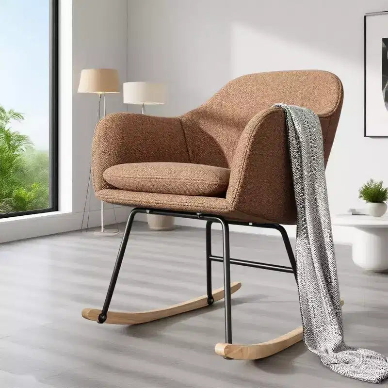 Sedia a Dondolo con Schienale Imbottito, Elegante Dondolo con Seduta Imbottita e Gambe in Legno di Caucciù, Elegante Poltrona Accento per Ufficio Domestico