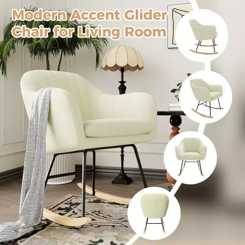 Sedia a Dondolo con Schienale Imbottito, Elegante Dondolo con Seduta Imbottita e Gambe in Legno di Caucciù, Elegante Poltrona Accento per Ufficio Domestico