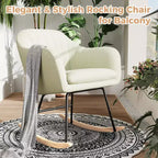 Sedia a Dondolo con Schienale Imbottito, Elegante Dondolo con Seduta Imbottita e Gambe in Legno di Caucciù, Elegante Poltrona Accento per Ufficio Domestico