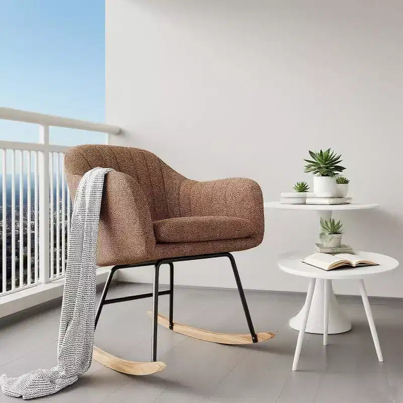 Sedia a Dondolo con Schienale Imbottito, Elegante Dondolo con Seduta Imbottita e Gambe in Legno di Caucciù, Elegante Poltrona Accento per Ufficio Domestico