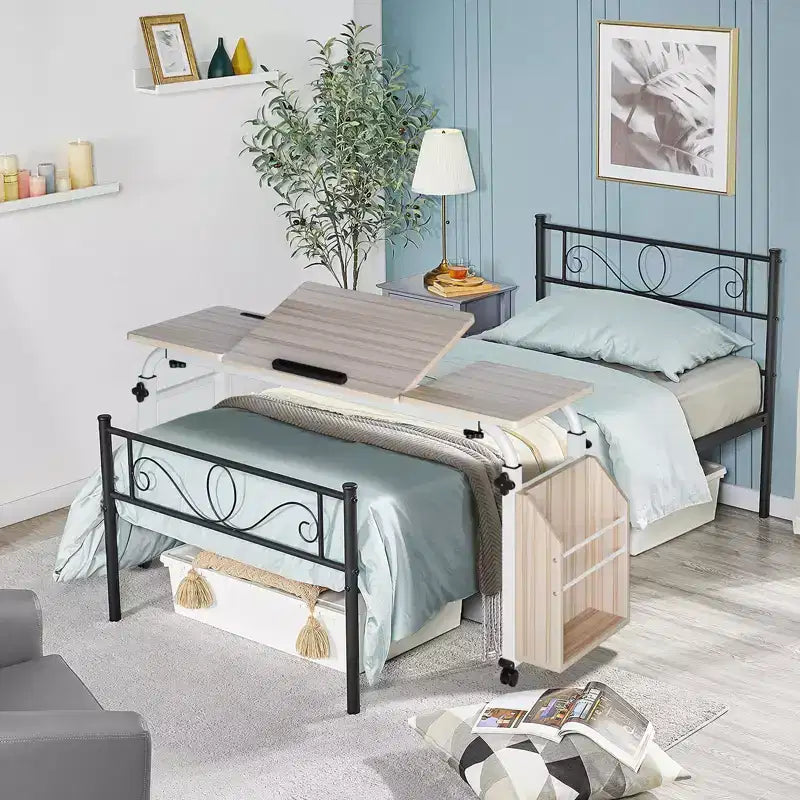 Tavolo regolabile da letto con ruote - Scrivania inclinabile per laptop per casa/ospedale/ufficio (altezza 61-89 cm, capacità 159 kg, 1 pezzo)