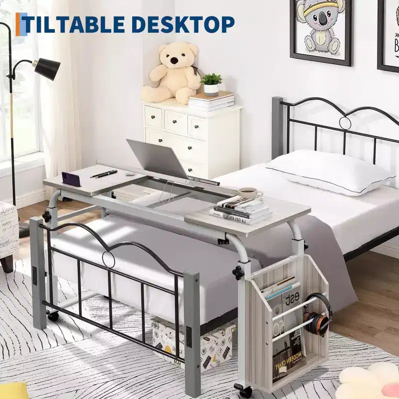 Tavolo regolabile da letto con ruote - Scrivania inclinabile per laptop per casa/ospedale/ufficio (altezza 61-89 cm, capacità 159 kg, 1 pezzo)