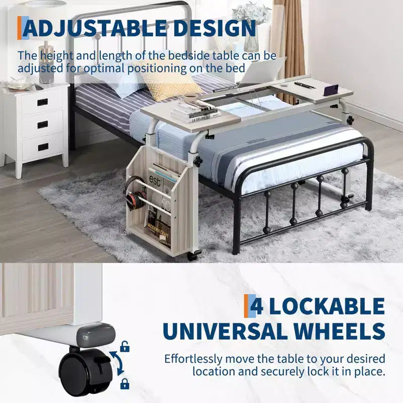 Tavolo regolabile da letto con ruote - Scrivania inclinabile per laptop per casa/ospedale/ufficio (altezza 61-89 cm, capacità 159 kg, 1 pezzo)