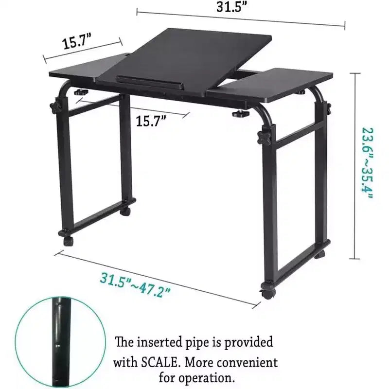 Tavolo regolabile da letto con ruote - Scrivania inclinabile per laptop per casa/ospedale/ufficio (altezza 61-89 cm, capacità 159 kg, 1 pezzo)
