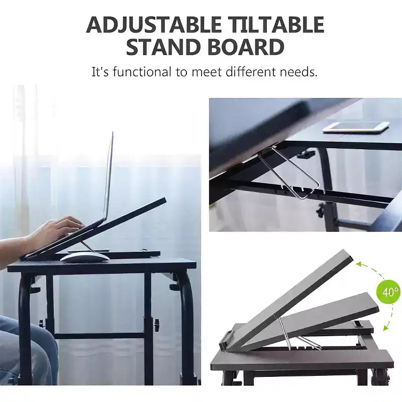 Tavolo regolabile da letto con ruote - Scrivania inclinabile per laptop per casa/ospedale/ufficio (altezza 61-89 cm, capacità 159 kg, 1 pezzo)