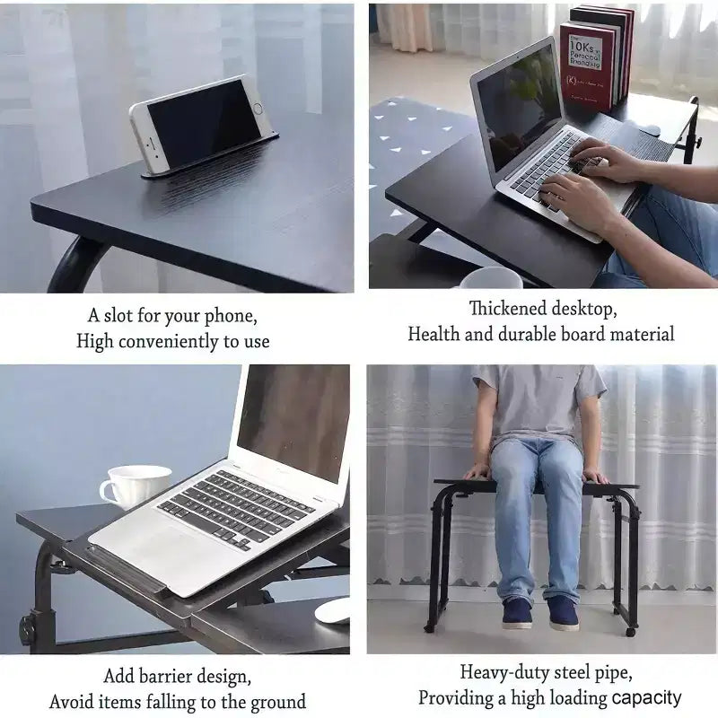 Tavolo regolabile da letto con ruote - Scrivania inclinabile per laptop per casa/ospedale/ufficio (altezza 61-89 cm, capacità 159 kg, 1 pezzo)