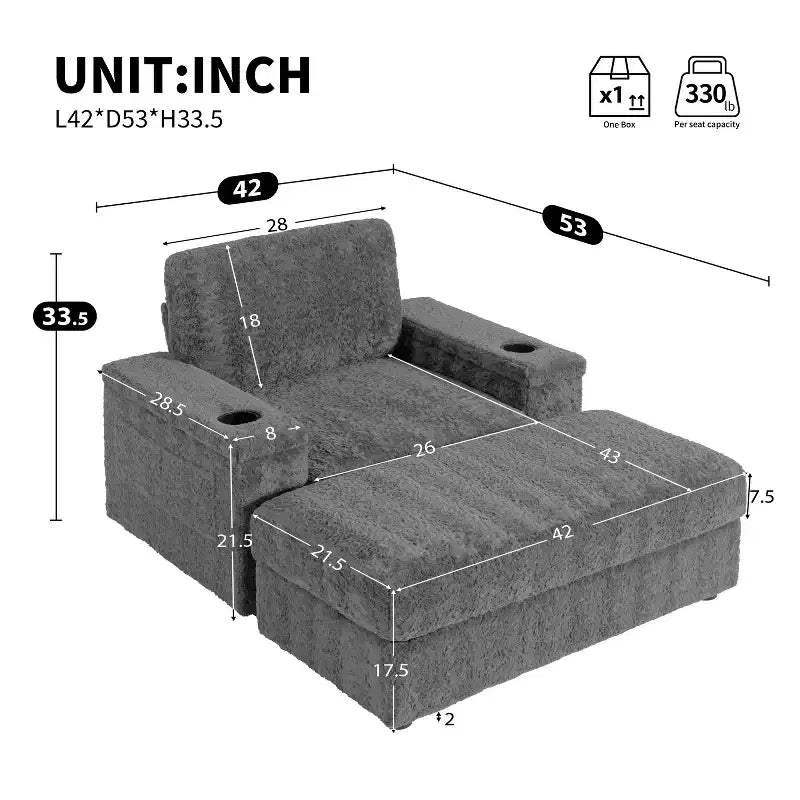 David Chaise Lounge Reclinabile con Ottomana Contenitore da Interno 42