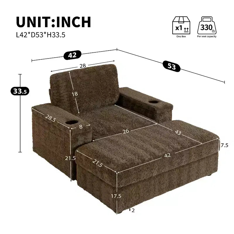 David Chaise Lounge Reclinabile con Ottomana Contenitore da Interno 42
