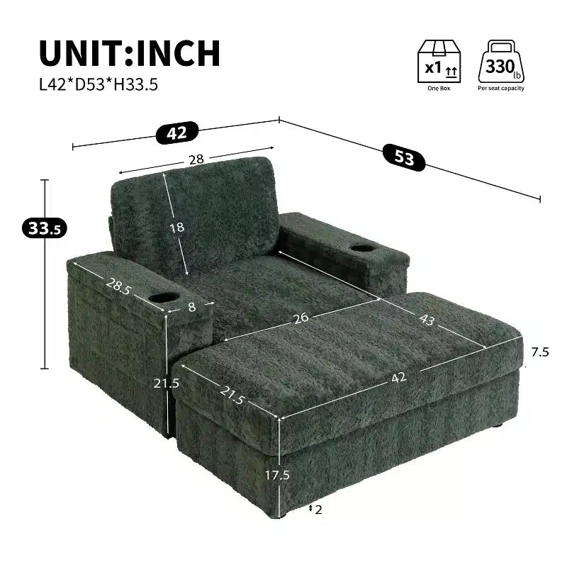 David Chaise Lounge Reclinabile con Ottomana Contenitore da Interno 42