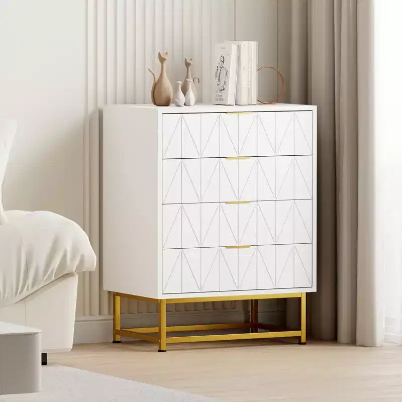 Comò a 4 cassetti, Cassettiere moderne e Comò per camera da letto, Comò in legno con gambe in metallo,