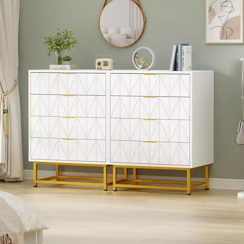 Comò a 4 cassetti, Cassettiere moderne e Comò per camera da letto, Comò in legno con gambe in metallo,