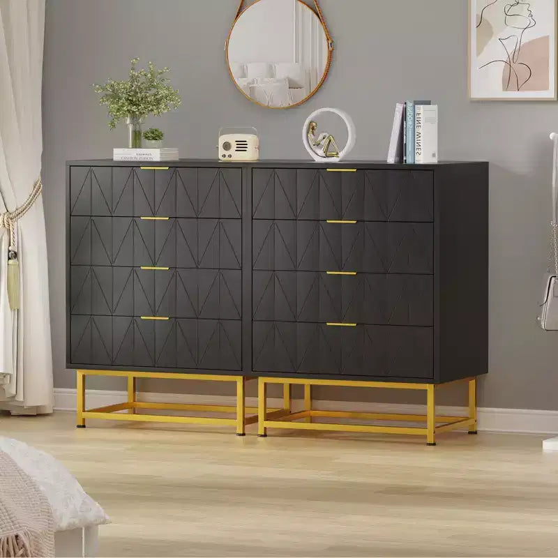Comò a 4 cassetti, Cassettiere moderne e Comò per camera da letto, Comò in legno con gambe in metallo,