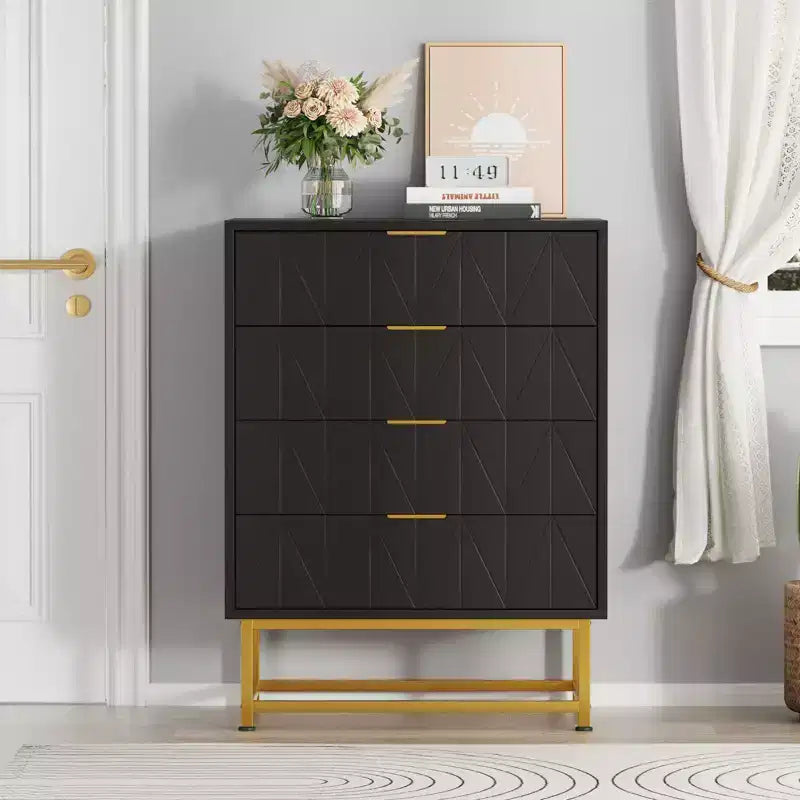 Comò a 4 cassetti, Cassettiere moderne e Comò per camera da letto, Comò in legno con gambe in metallo,