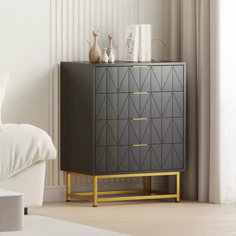 Comò a 4 cassetti, Cassettiere moderne e Comò per camera da letto, Comò in legno con gambe in metallo,