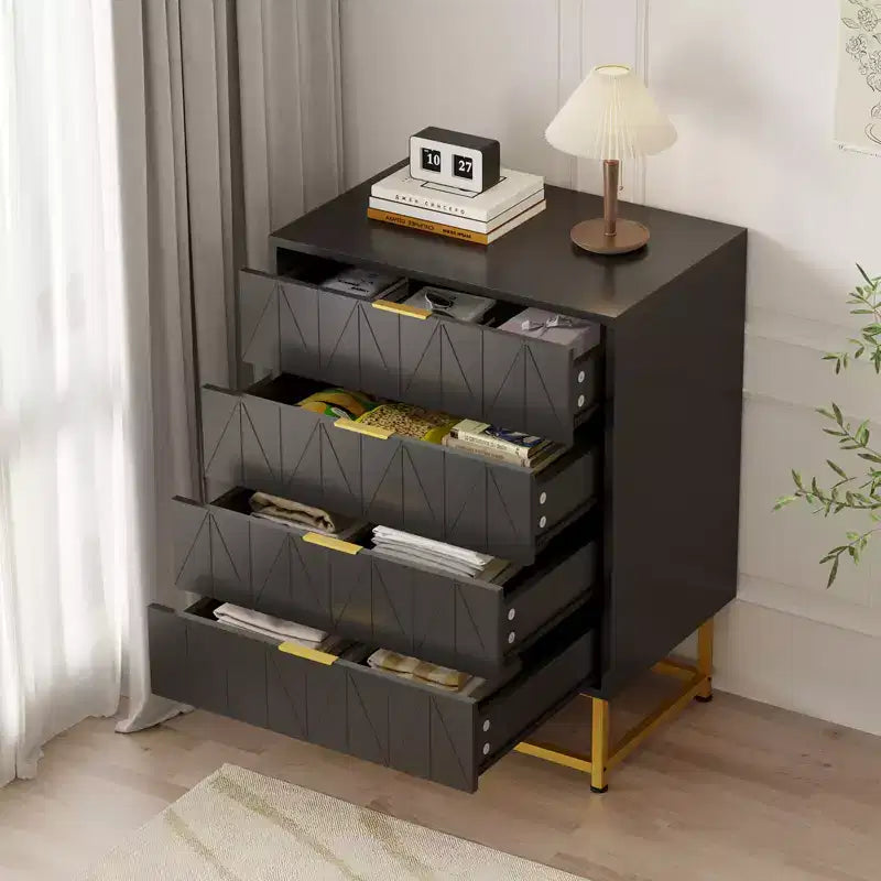 Comò a 4 cassetti, Cassettiere moderne e Comò per camera da letto, Comò in legno con gambe in metallo,