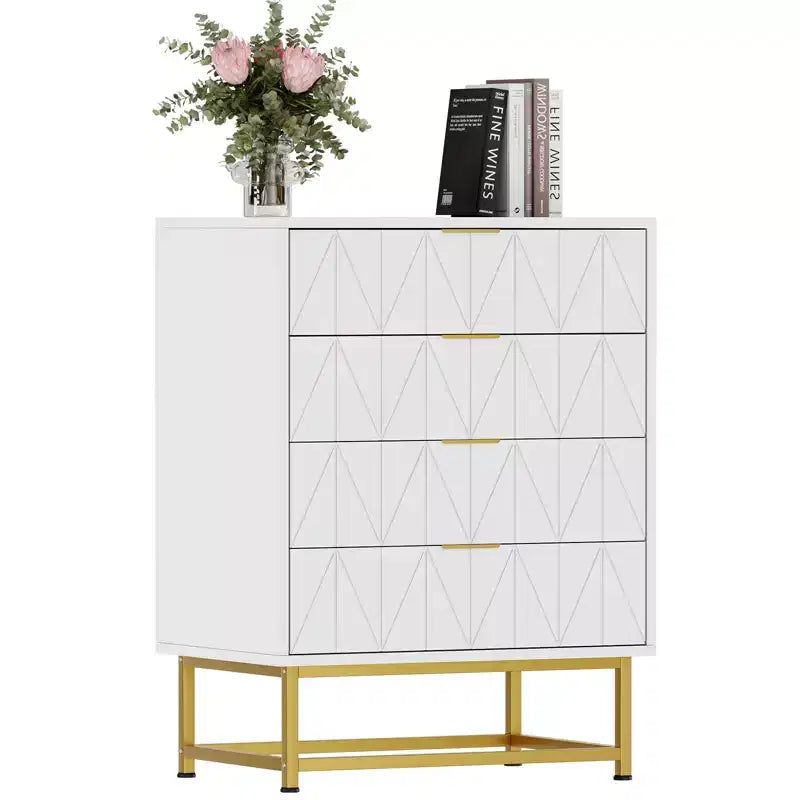 Comò a 4 cassetti, Cassettiere moderne e Comò per camera da letto, Comò in legno con gambe in metallo,