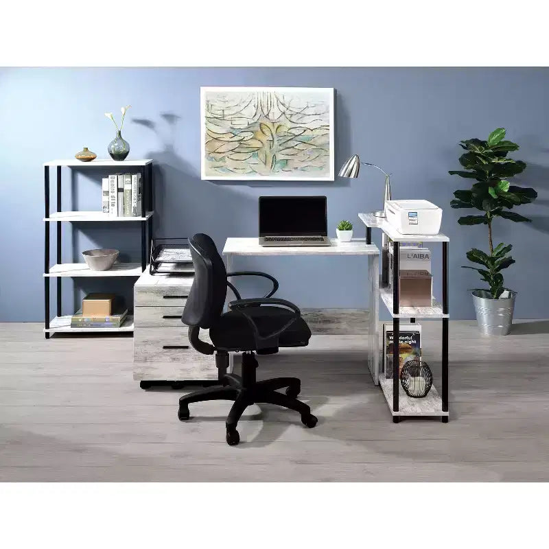 Okak Modern Computer Desk with 3-Tier Shelves, Office Desk with Ample Tabletop, Standing Desk for Office, Reading Room, Bedroom