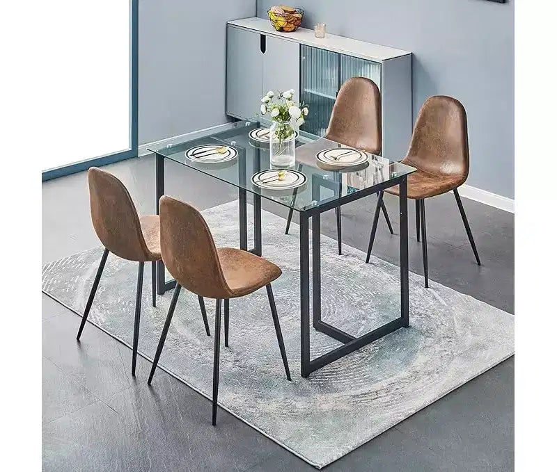Tavolo da pranzo in vetro da 55,1 pollici, tavolo da cucina rettangolare moderno con robusto telaio in metallo, ideale per sala da pranzo o ufficio domestico, nero