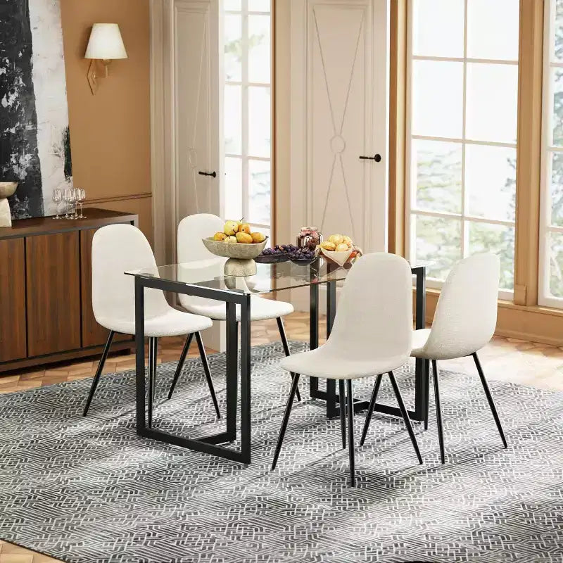 Tavolo da pranzo in vetro da 55,1 pollici, tavolo da cucina rettangolare moderno con robusto telaio in metallo, ideale per sala da pranzo o ufficio domestico, nero