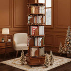 Homy Casa Rotating Bookshelf with Bottom Storage & Lockable Wheels, Walnut