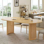 PexFix 79 Oval Dining Table for 6-8 with Arc-Shaped Edge Top and Rattan Woven Base Modern Farmhouse Kitchen Table for Living Room Dining Room Natural