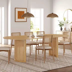 PexFix 79 Tavolo da pranzo ovale per 6-8 con piano a bordo arcuato e base in rattan intrecciato, tavolo da cucina moderno stile rustico per soggiorno sala da pranzo, colore naturale