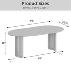 PexFix 79 Tavolo da pranzo ovale per 6-8 con piano a bordo arcuato e base in rattan intrecciato, tavolo da cucina moderno stile rustico per soggiorno sala da pranzo, colore naturale